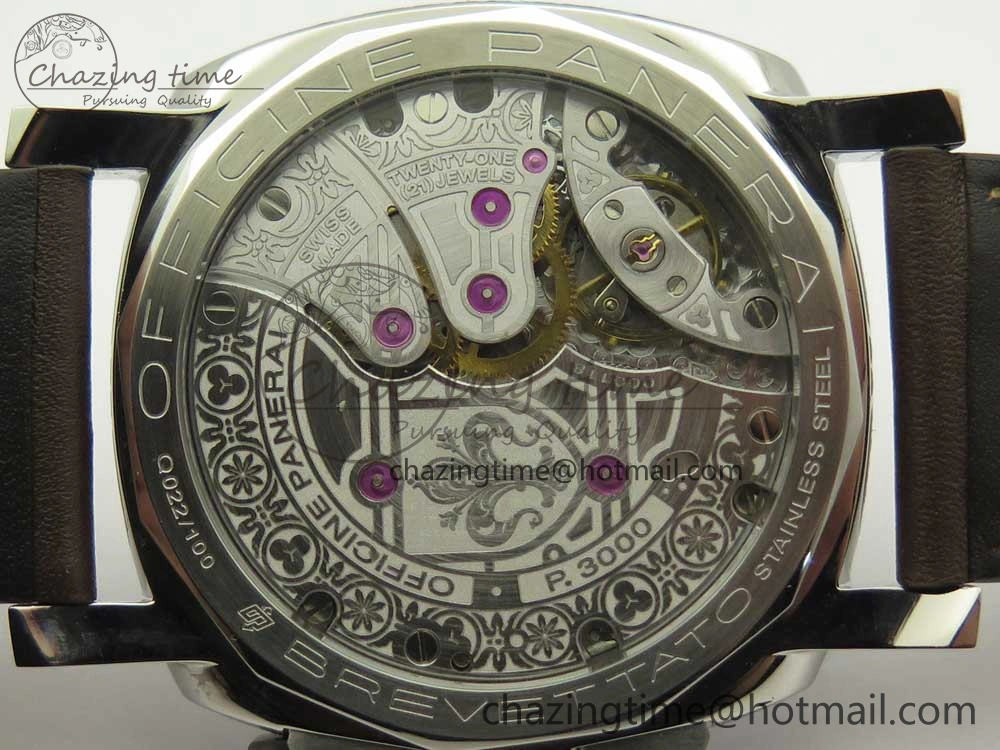 Compact PAM972 Luminor 1950 Firenze 3 Days Engraved Case & Movement V9F Best Edition on Brown Leather Strap P.3000 Super Clone 8422