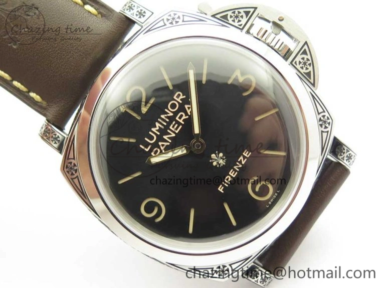 Compact PAM972 Luminor 1950 Firenze 3 Days Engraved Case & Movement V9F Best Edition on Brown Leather Strap P.3000 Super Clone 8422