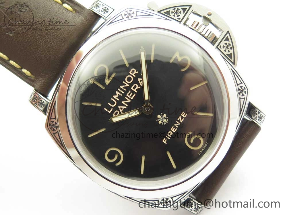 Compact PAM972 Luminor 1950 Firenze 3 Days Engraved Case & Movement V9F Best Edition on Brown Leather Strap P.3000 Super Clone 8422