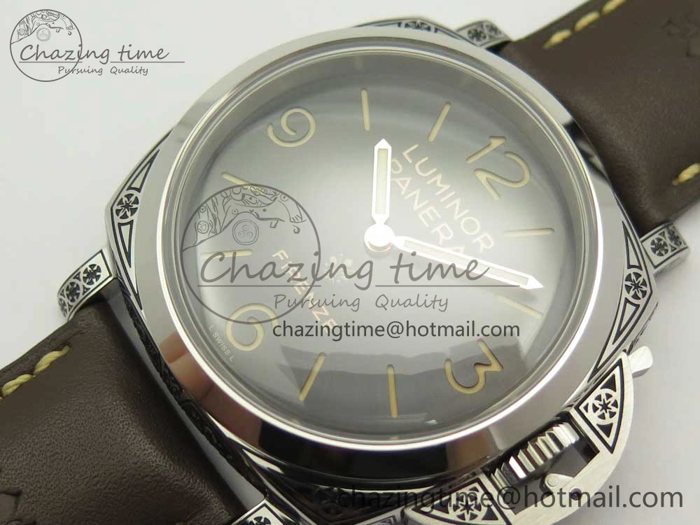 Compact PAM972 Luminor 1950 Firenze 3 Days Engraved Case & Movement V9F Best Edition on Brown Leather Strap P.3000 Super Clone 8422