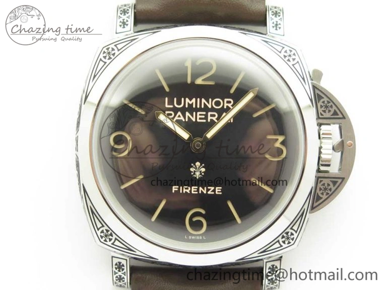 Compact PAM972 Luminor 1950 Firenze 3 Days Engraved Case & Movement V9F Best Edition on Brown Leather Strap P.3000 Super Clone 8422