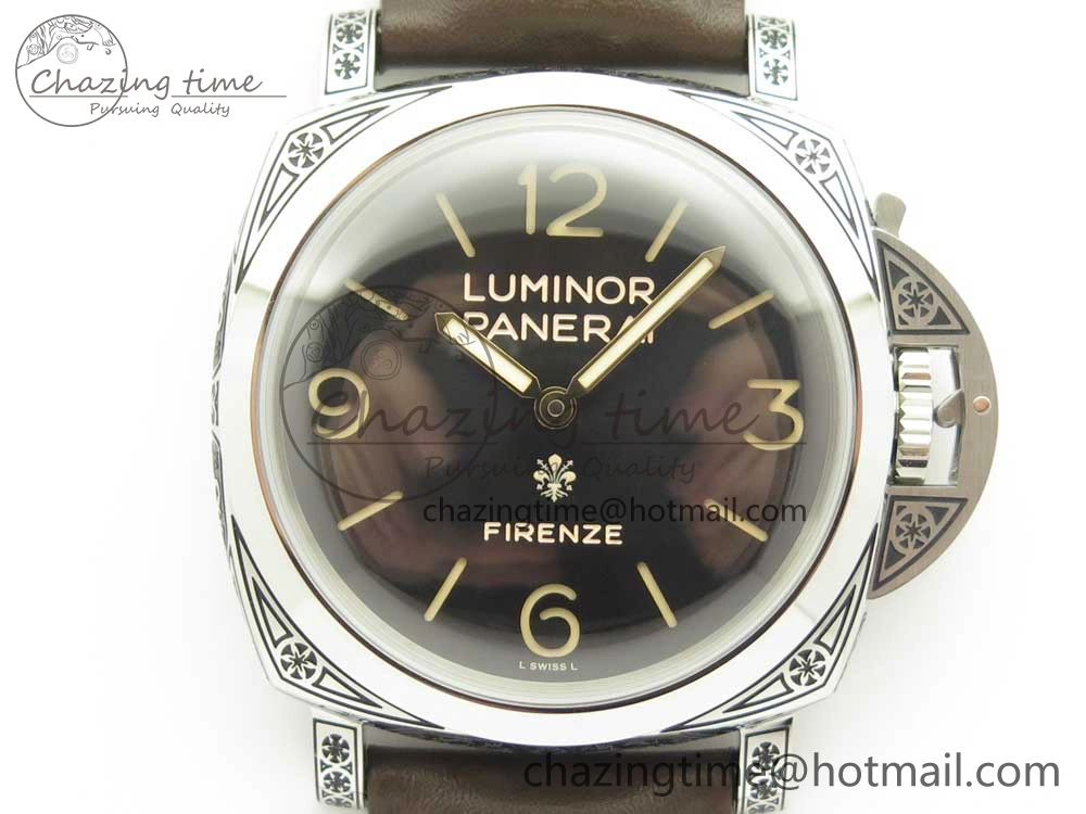 Compact PAM972 Luminor 1950 Firenze 3 Days Engraved Case & Movement V9F Best Edition on Brown Leather Strap P.3000 Super Clone 8422