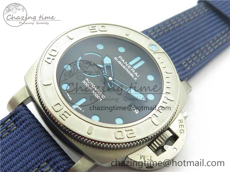 PAM985 Mike Horn Submersible VSF 1:1 Best Edition Black Dial on Blue Nylon Strap P.9010 Clone WeatherProof 8415