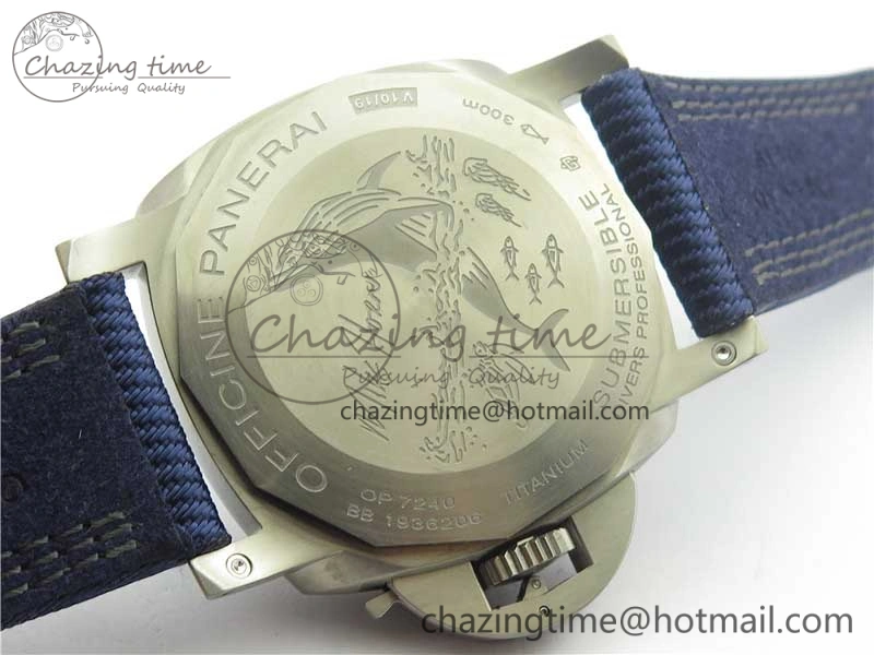 PAM985 Mike Horn Submersible VSF 1:1 Best Edition Black Dial on Blue Nylon Strap P.9010 Clone WeatherProof 8415
