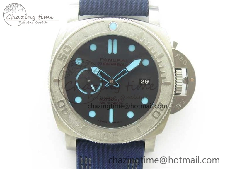 PAM985 Mike Horn Submersible VSF 1:1 Best Edition Black Dial on Blue Nylon Strap P.9010 Clone WeatherProof 8415