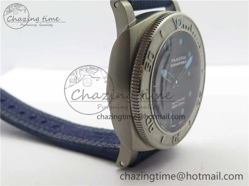 PAM985 Mike Horn Submersible VSF 1:1 Best Edition Black Dial on Blue Nylon Strap P.9010 Clone WeatherProof 8415