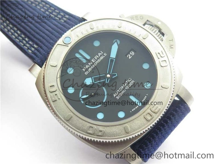 PAM985 Mike Horn Submersible VSF 1:1 Best Edition Black Dial on Blue Nylon Strap P.9010 Clone WeatherProof 8415