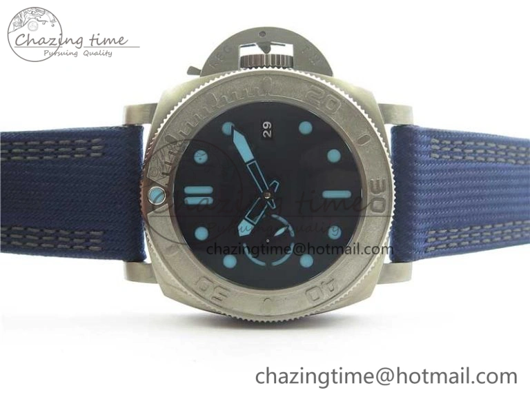 PAM985 Mike Horn Submersible VSF 1:1 Best Edition Black Dial on Blue Nylon Strap P.9010 Clone WeatherProof 8415