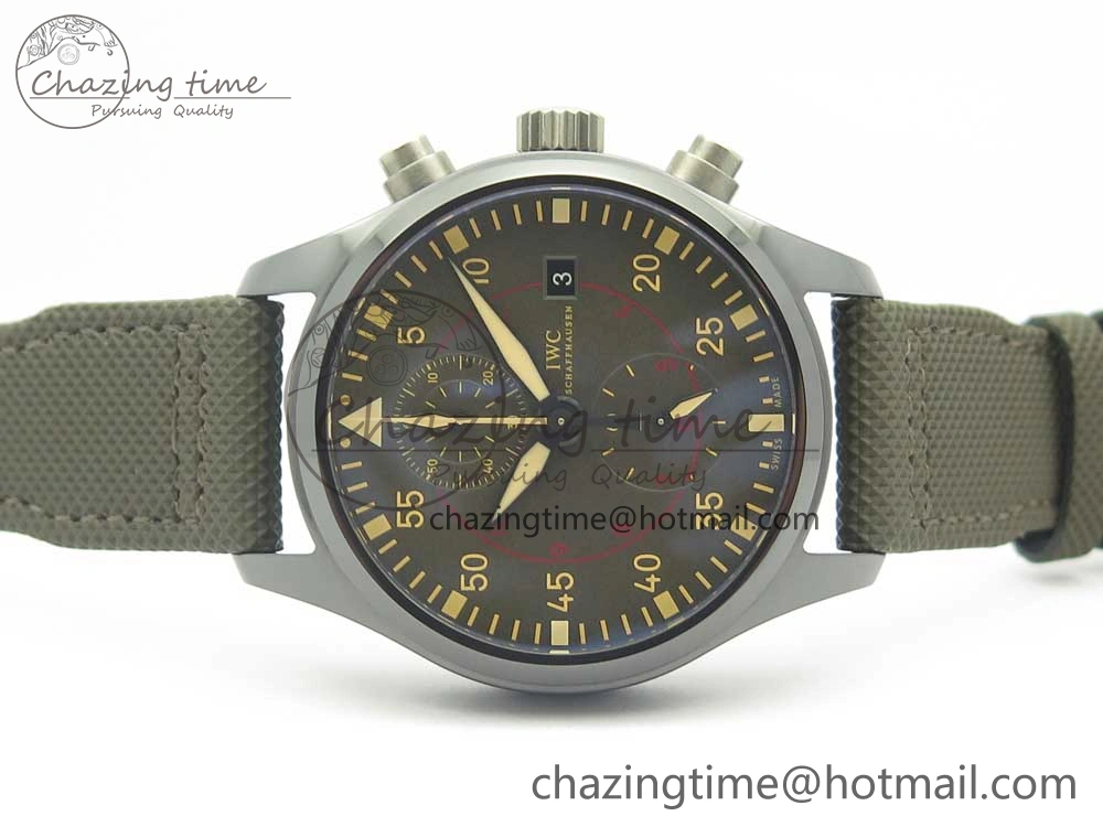 PILOT IW389001 ZF 1:1 Best Edition Ceramic Case Green Dial on Green Nylon Strap A7750 (Function Same As Genuine) WellDesigned 7160