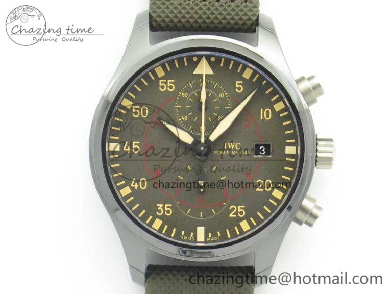 PILOT IW389001 ZF 1:1 Best Edition Ceramic Case Green Dial on Green Nylon Strap A7750 (Function Same As Genuine) WellDesigned 7160