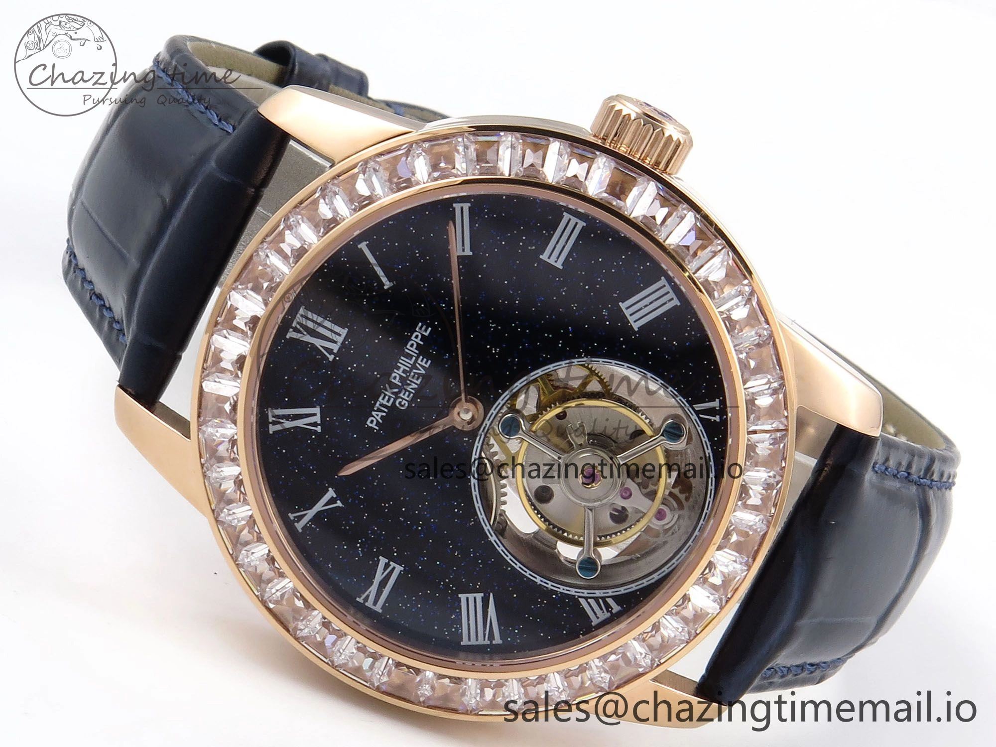 PP Tourbillon RG Diamonds Bezel RMSF Edition Black Starry Dial on Blue Leather Strap Contemporary 8682