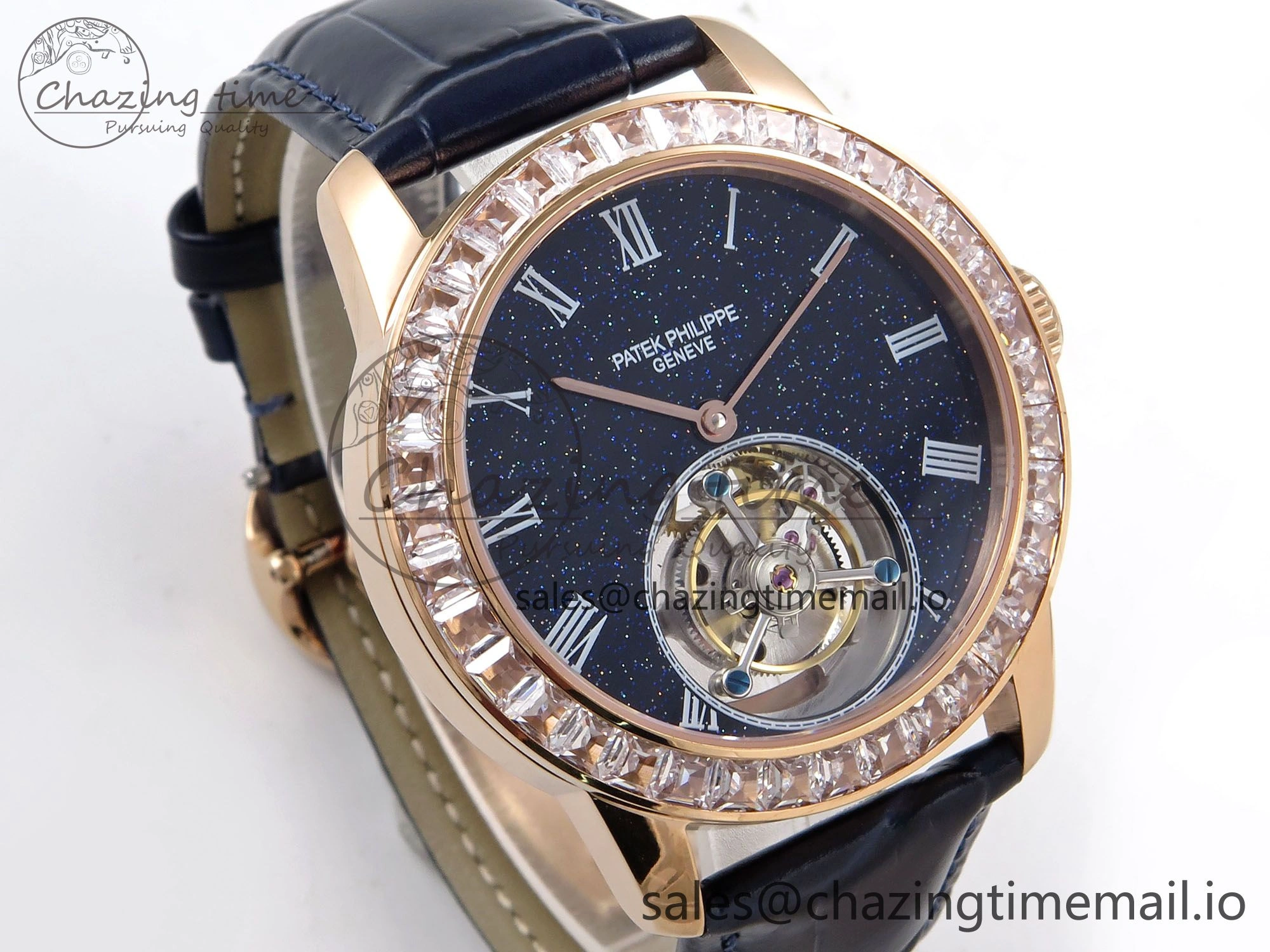PP Tourbillon RG Diamonds Bezel RMSF Edition Black Starry Dial on Blue Leather Strap Contemporary 8682