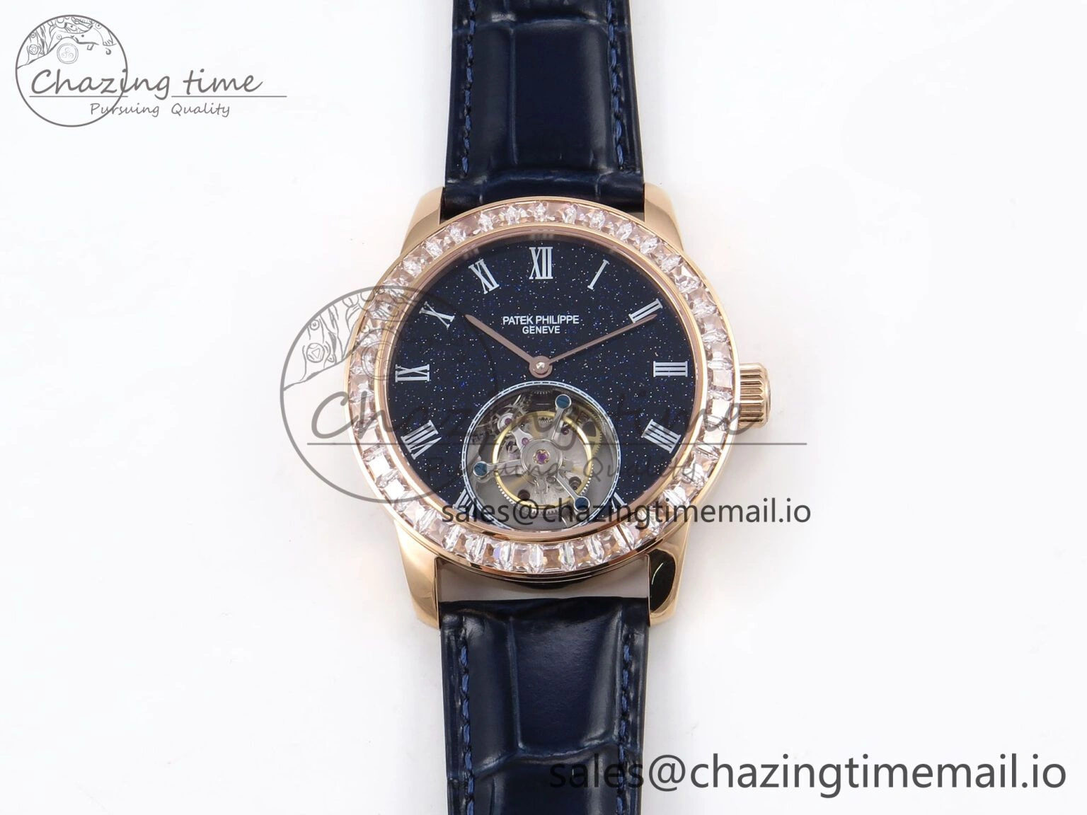 PP Tourbillon RG Diamonds Bezel RMSF Edition Black Starry Dial on Blue Leather Strap Contemporary 8682