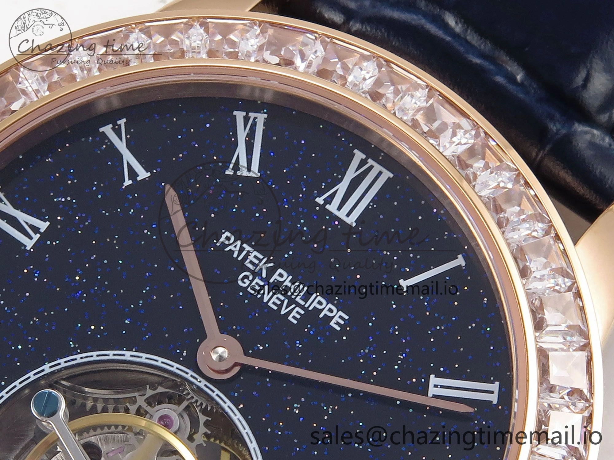 PP Tourbillon RG Diamonds Bezel RMSF Edition Black Starry Dial on Blue Leather Strap Contemporary 8682