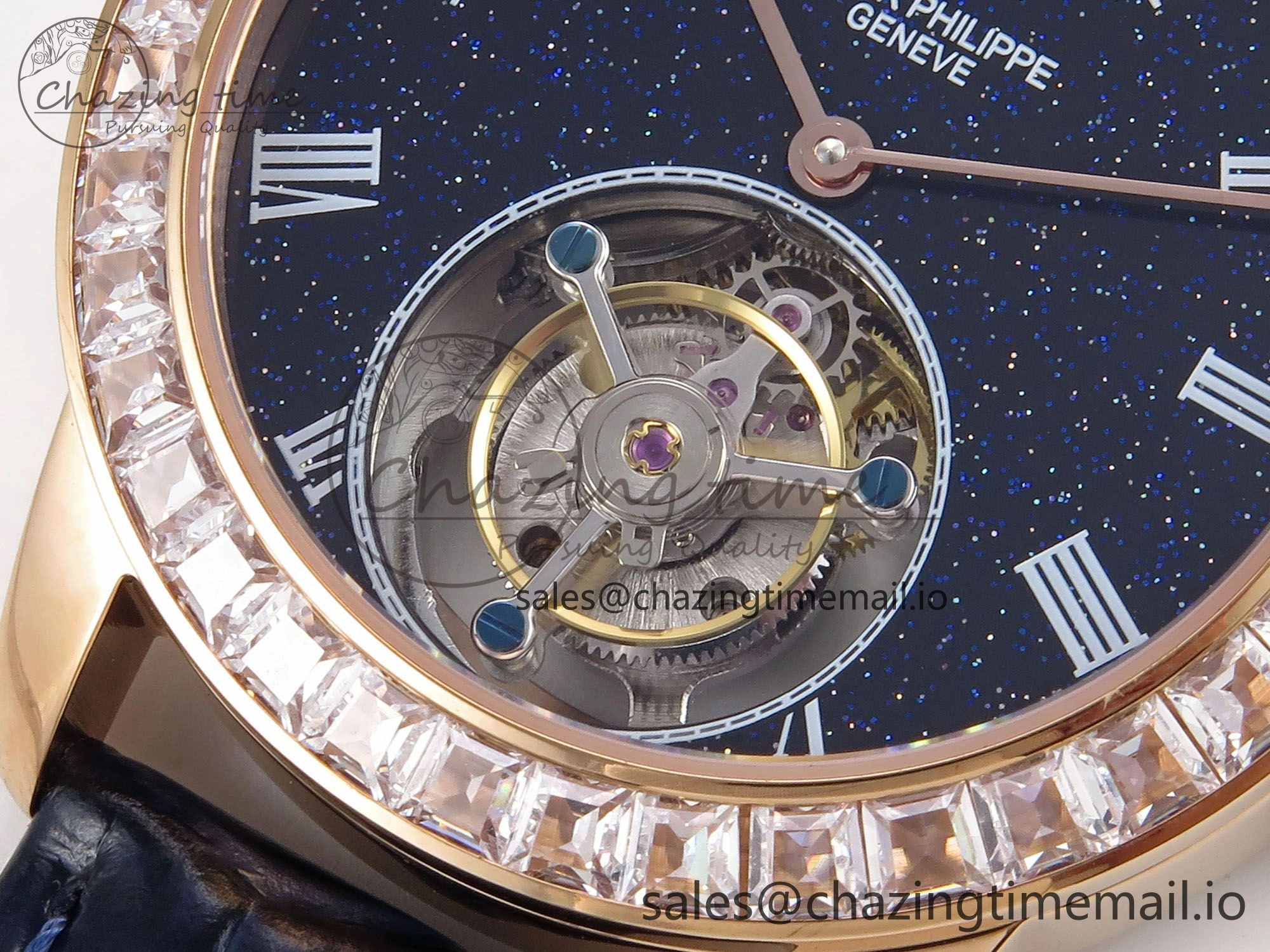 PP Tourbillon RG Diamonds Bezel RMSF Edition Black Starry Dial on Blue Leather Strap Contemporary 8682