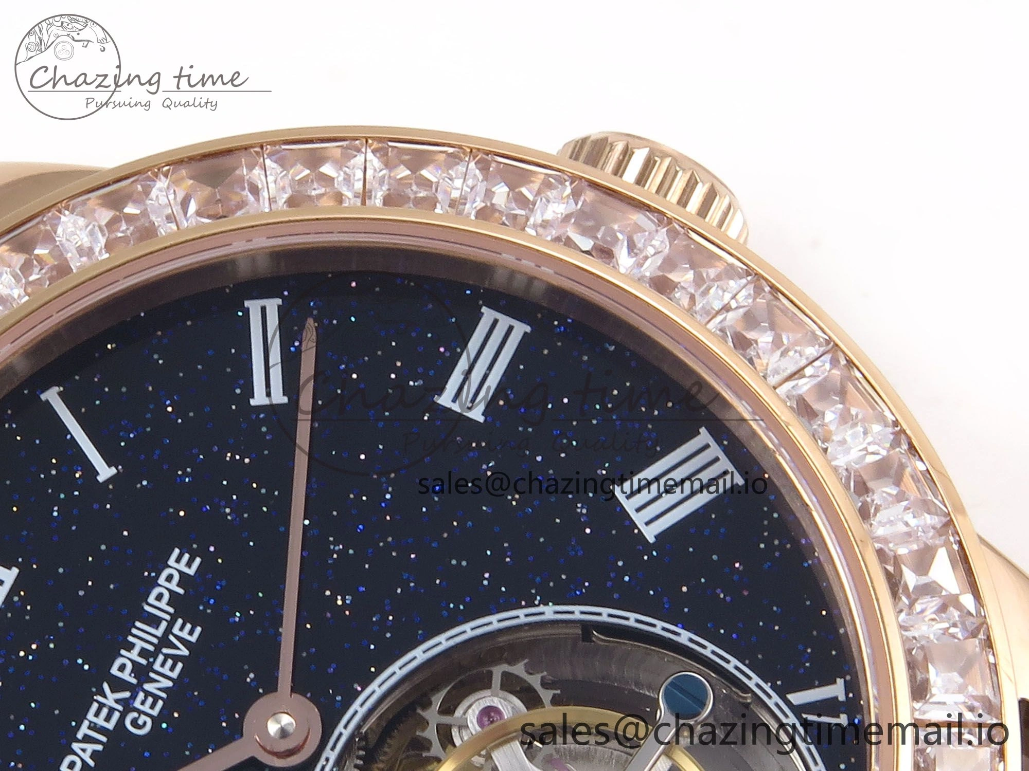 PP Tourbillon RG Diamonds Bezel RMSF Edition Black Starry Dial on Blue Leather Strap Contemporary 8682