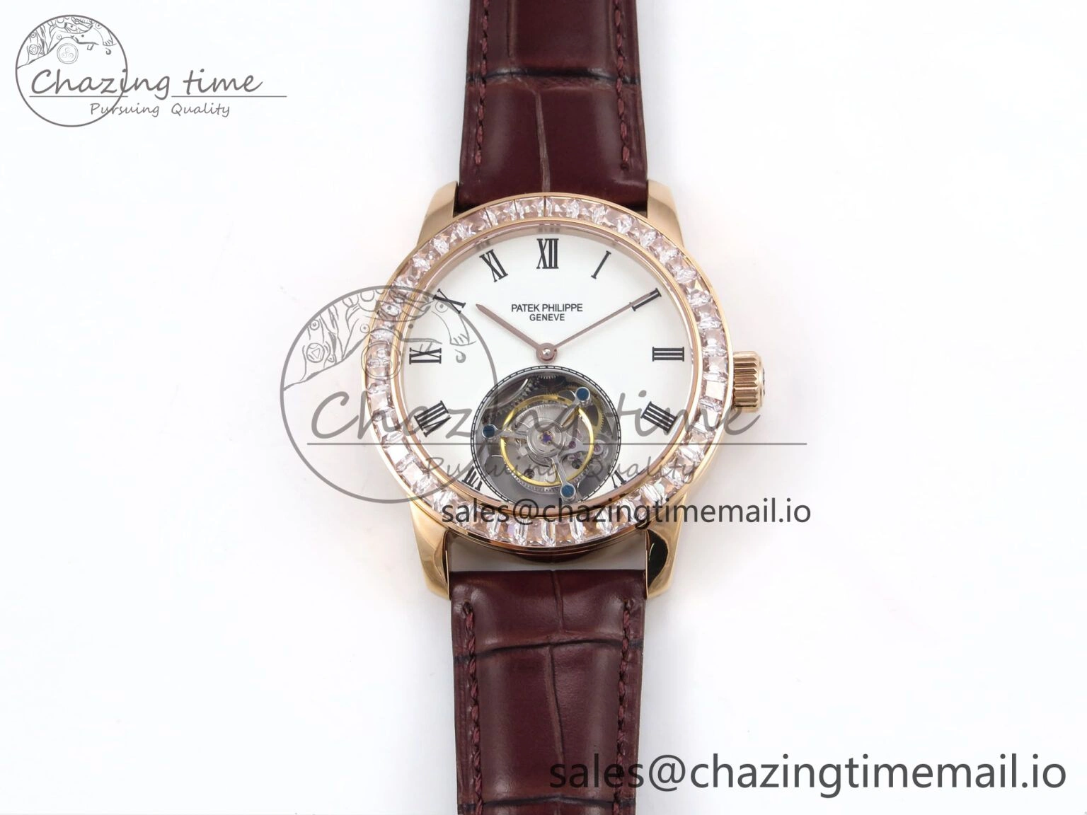 PP Tourbillon RG Diamonds Bezel RMSF Edition White Dial on Brown Leather Strap SportInspired 8681