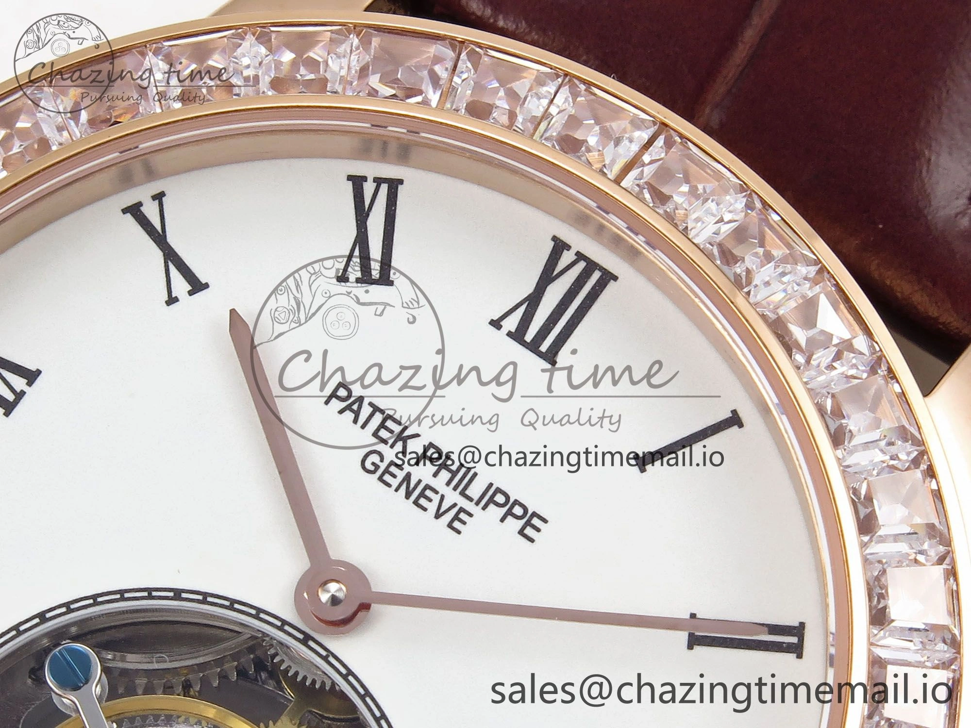 PP Tourbillon RG Diamonds Bezel RMSF Edition White Dial on Brown Leather Strap SportInspired 8681