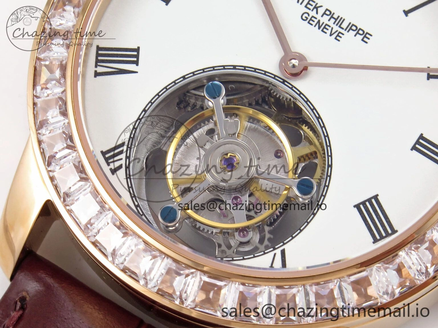 PP Tourbillon RG Diamonds Bezel RMSF Edition White Dial on Brown Leather Strap SportInspired 8681
