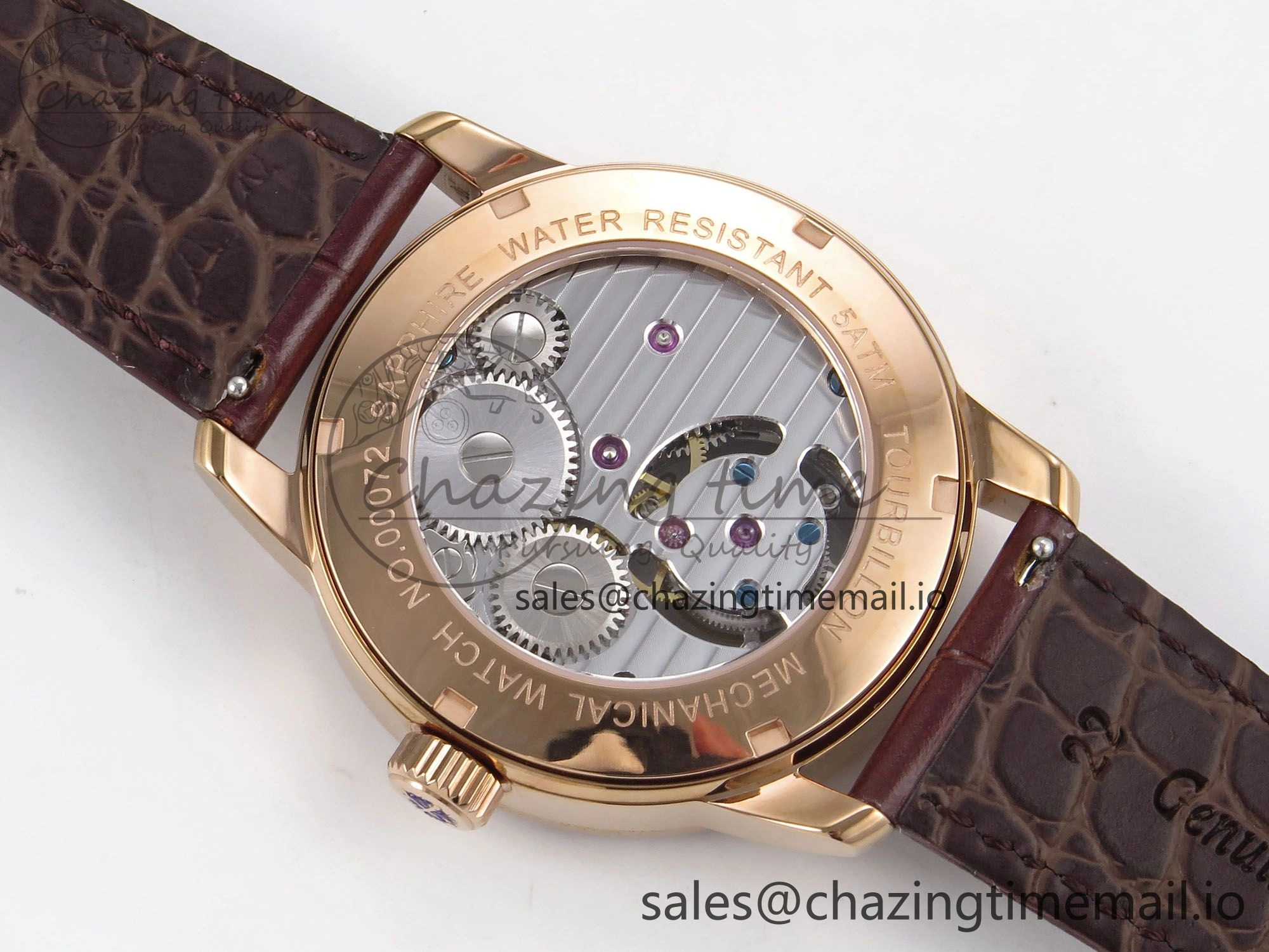 PP Tourbillon RG Diamonds Bezel RMSF Edition White Dial on Brown Leather Strap SportInspired 8681