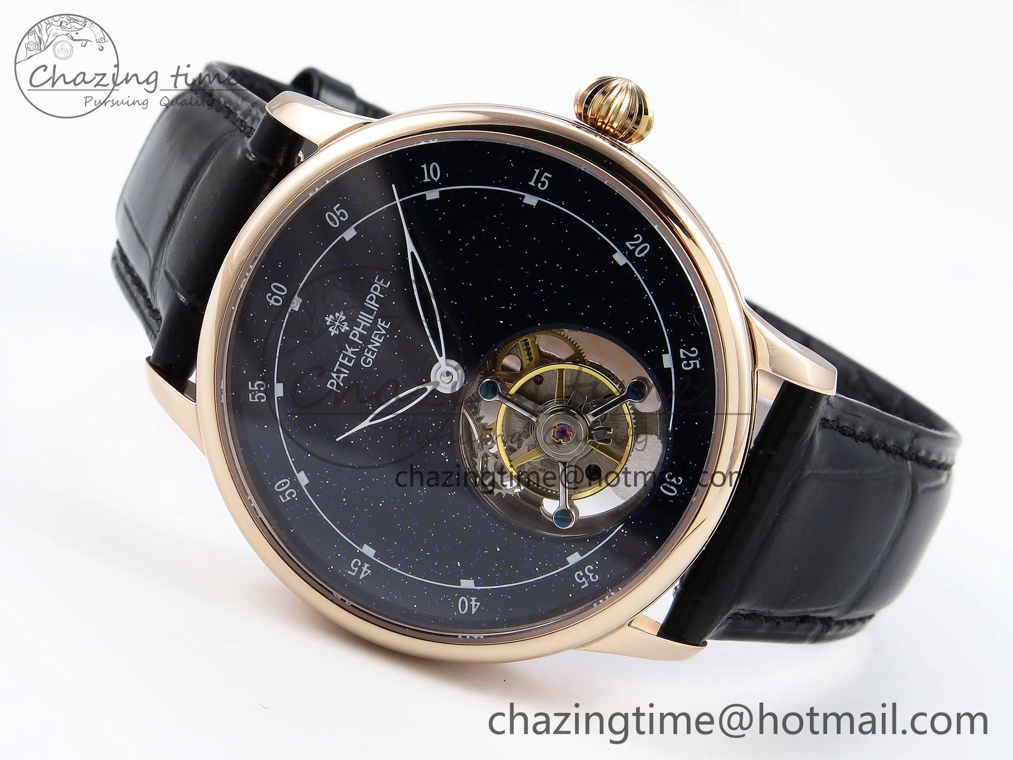 PP Tourbillon RG RMSF Edition Blue Dial on Blue Leather Strap Trendy 9869