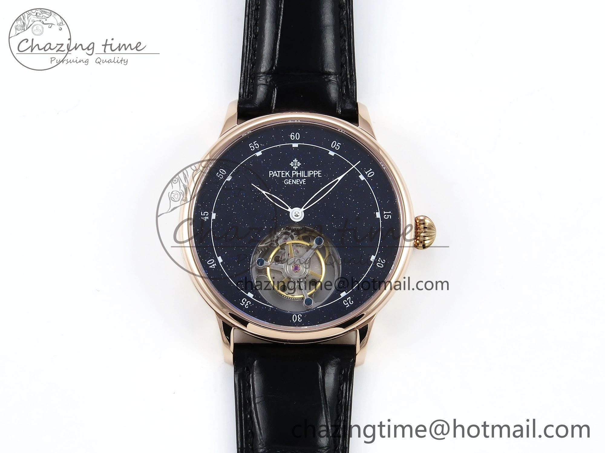 PP Tourbillon RG RMSF Edition Blue Dial on Blue Leather Strap Trendy 9869