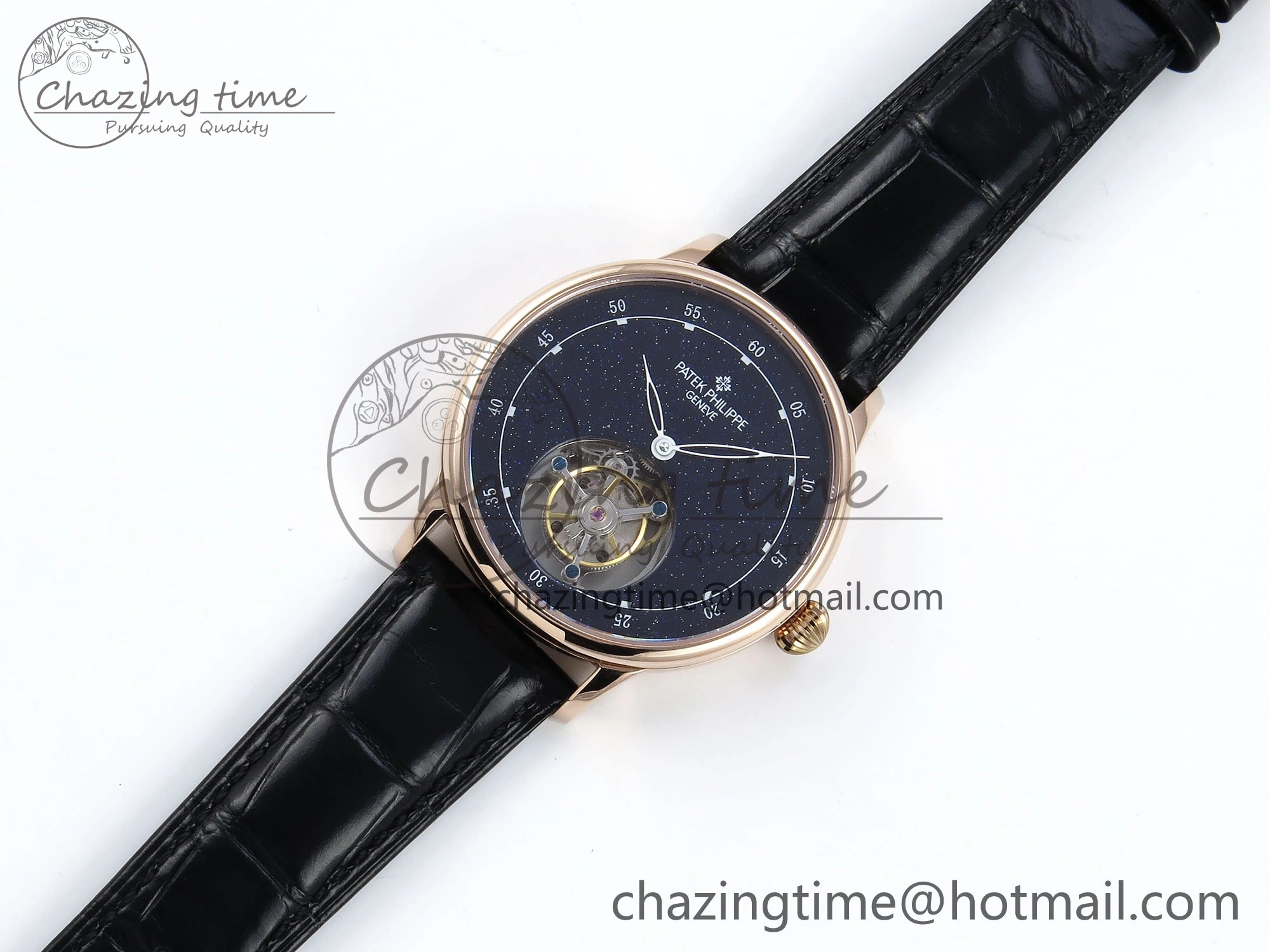 PP Tourbillon RG RMSF Edition Blue Dial on Blue Leather Strap Trendy 9869
