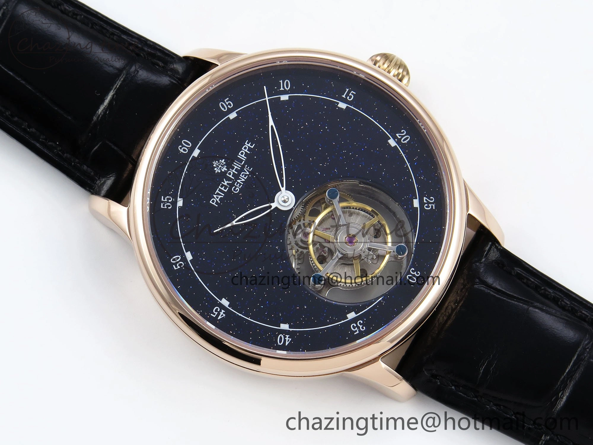 PP Tourbillon RG RMSF Edition Blue Dial on Blue Leather Strap Trendy 9869