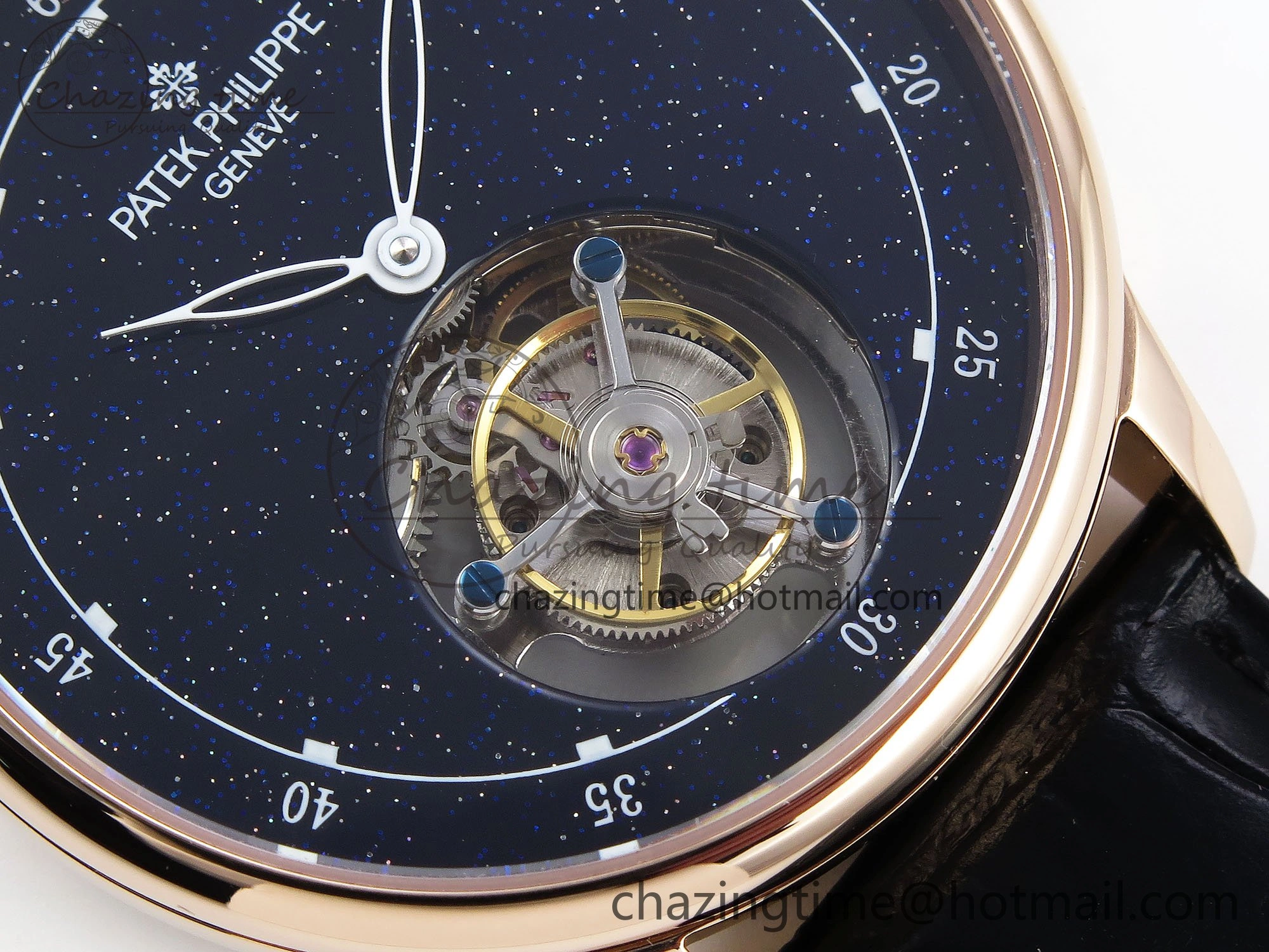 PP Tourbillon RG RMSF Edition Blue Dial on Blue Leather Strap Trendy 9869