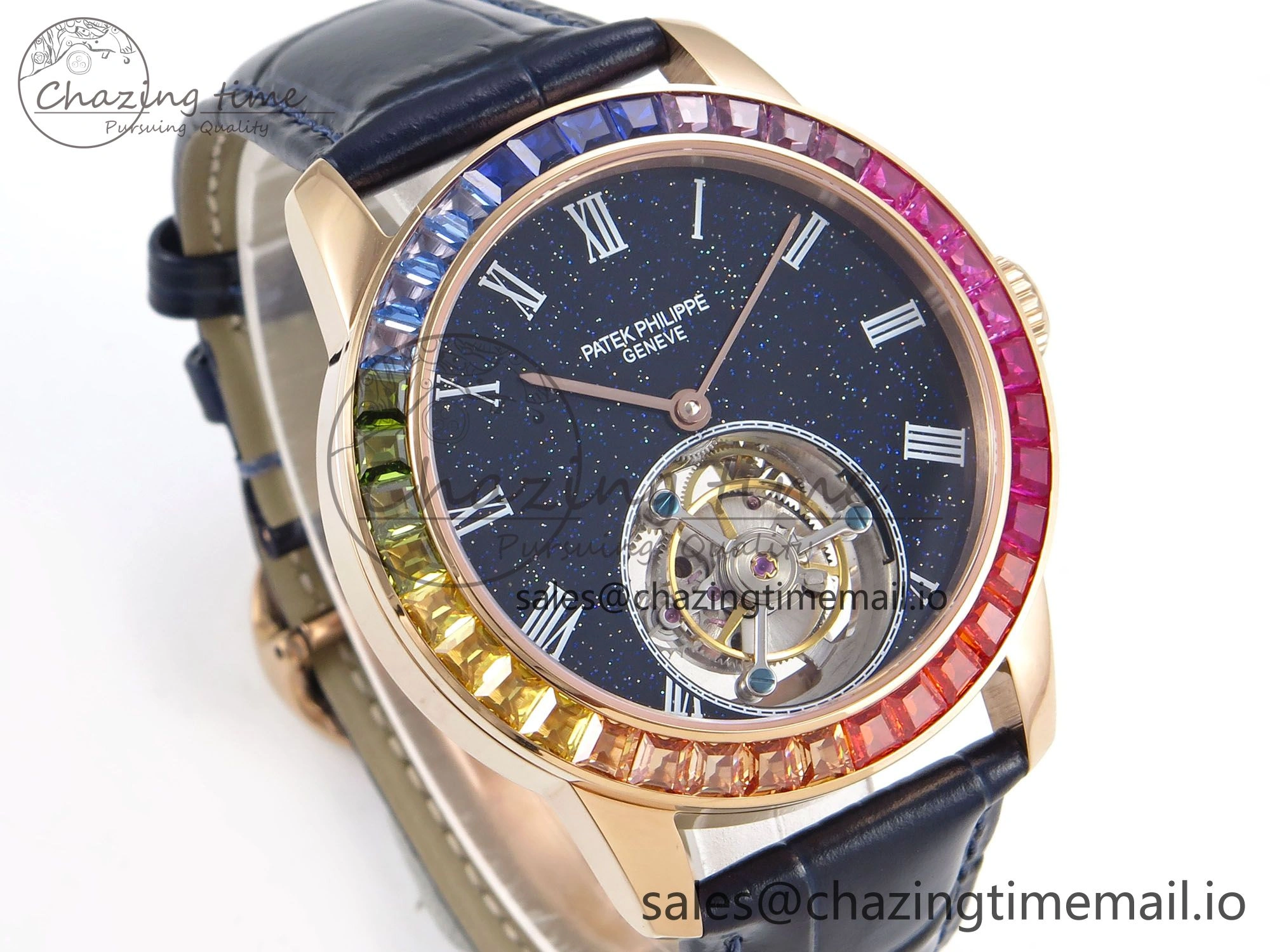 PP Tourbillon RG Rainbow Bezel RMSF Edition Black Starry Dial on Blue Leather Strap Tailored 8685