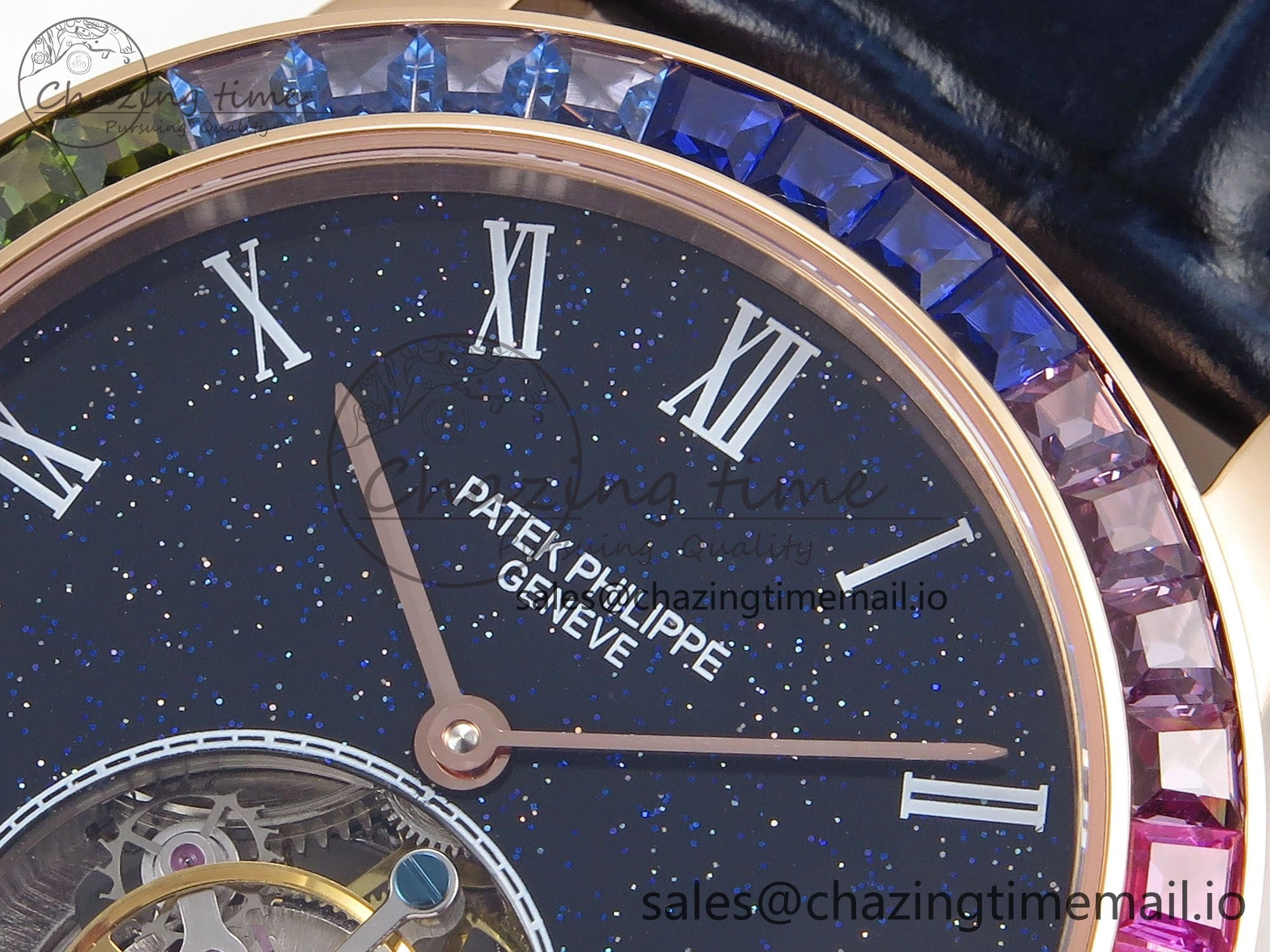 PP Tourbillon RG Rainbow Bezel RMSF Edition Black Starry Dial on Blue Leather Strap Tailored 8685