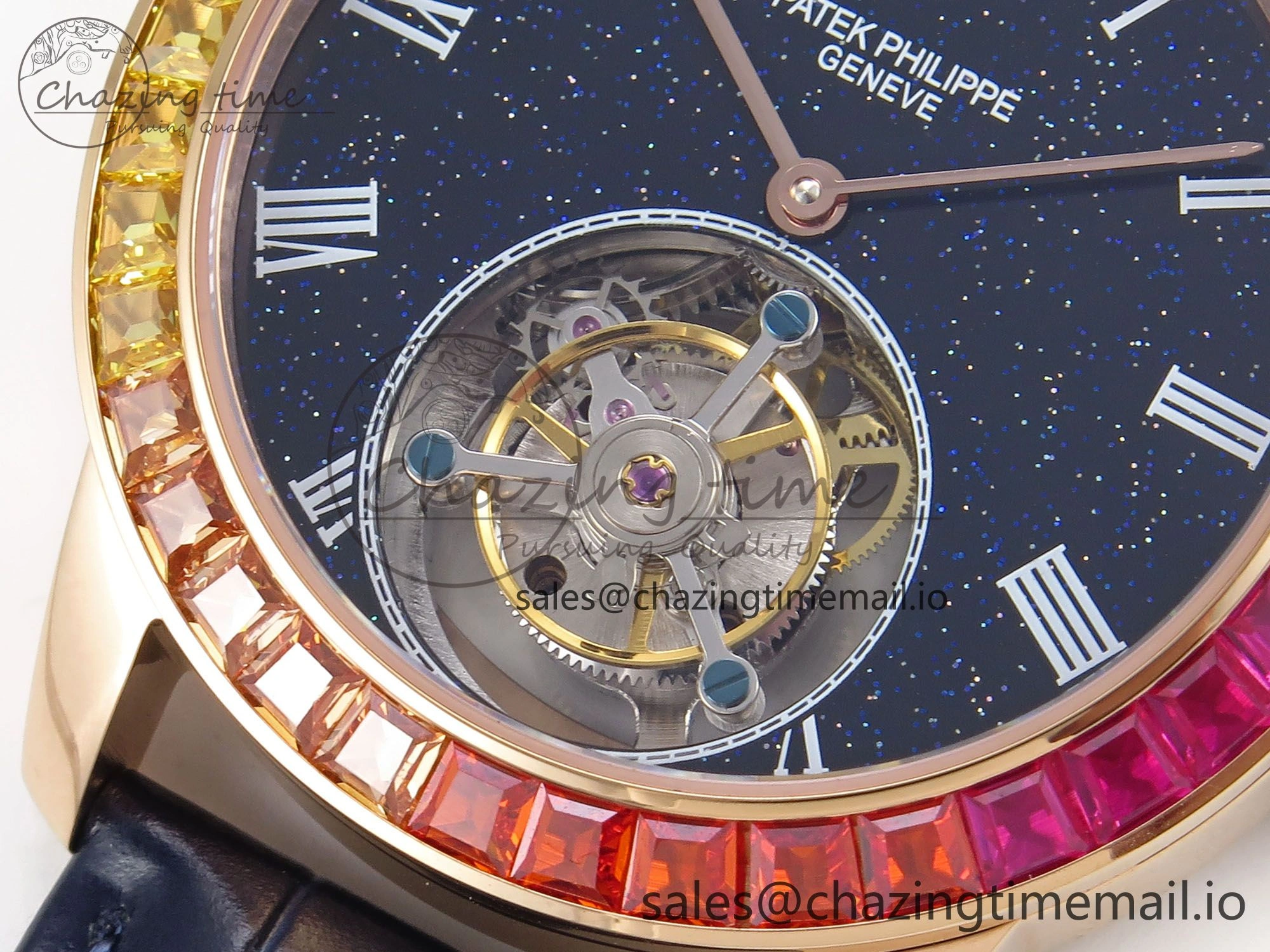 PP Tourbillon RG Rainbow Bezel RMSF Edition Black Starry Dial on Blue Leather Strap Tailored 8685