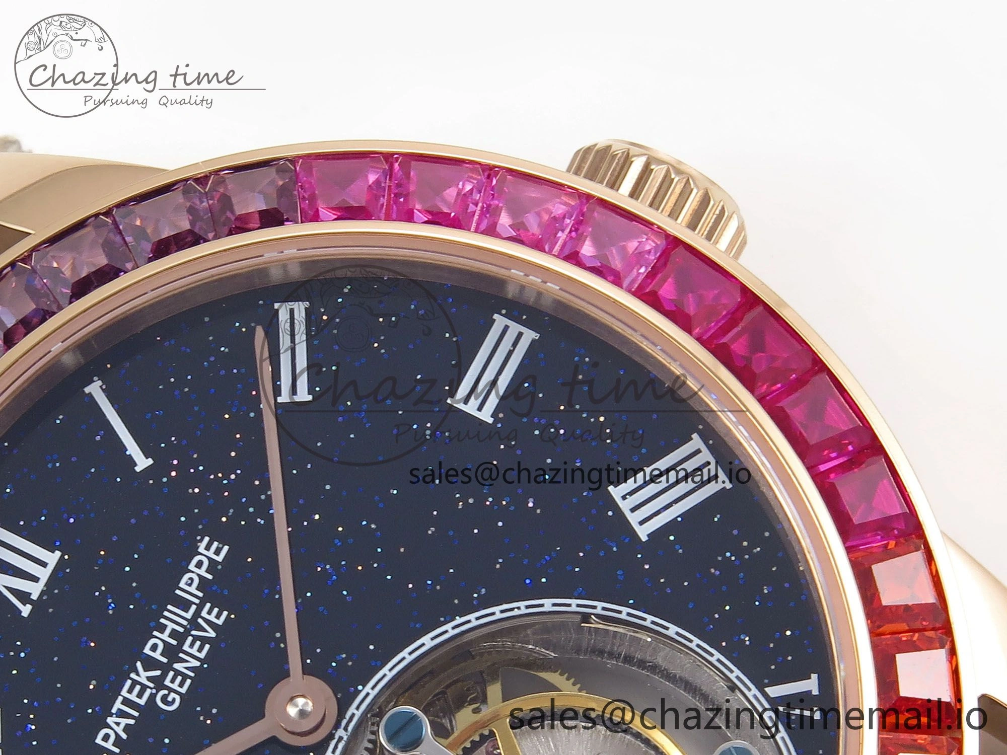 PP Tourbillon RG Rainbow Bezel RMSF Edition Black Starry Dial on Blue Leather Strap Tailored 8685