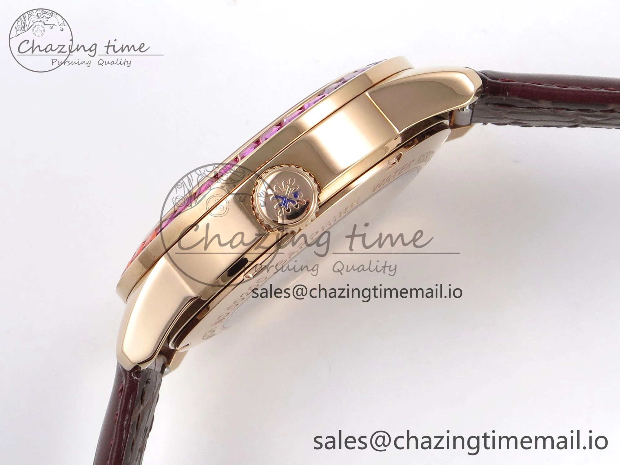 Sleek PP Tourbillon RG Rainbow Bezel RMSF Edition White Dial on Brown Leather Strap 8686