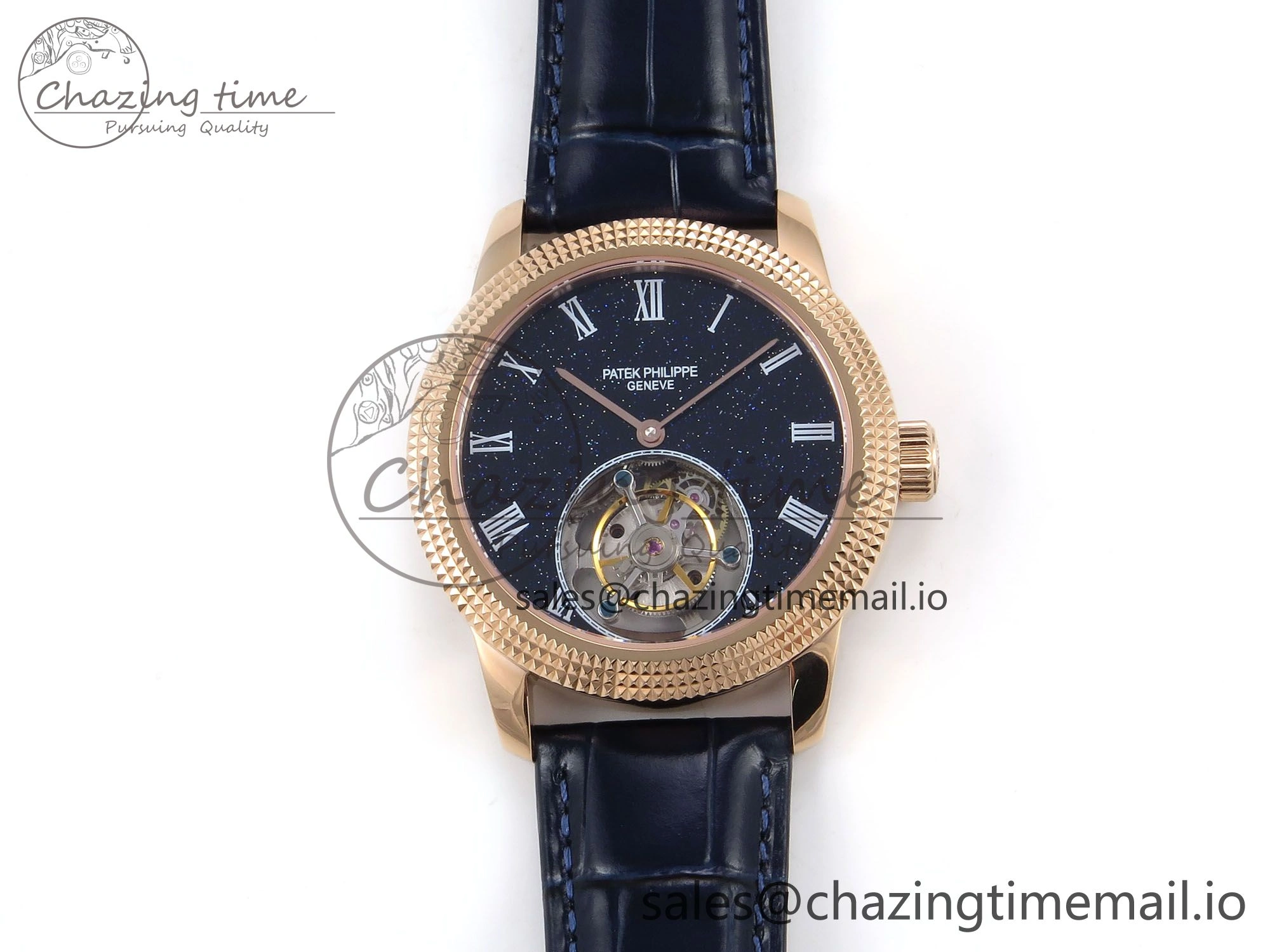 PP Tourbillon RG Texuted Bezel RMSF Edition Black Starry Dial on Blue Leather Strap MultiPurpose 8689