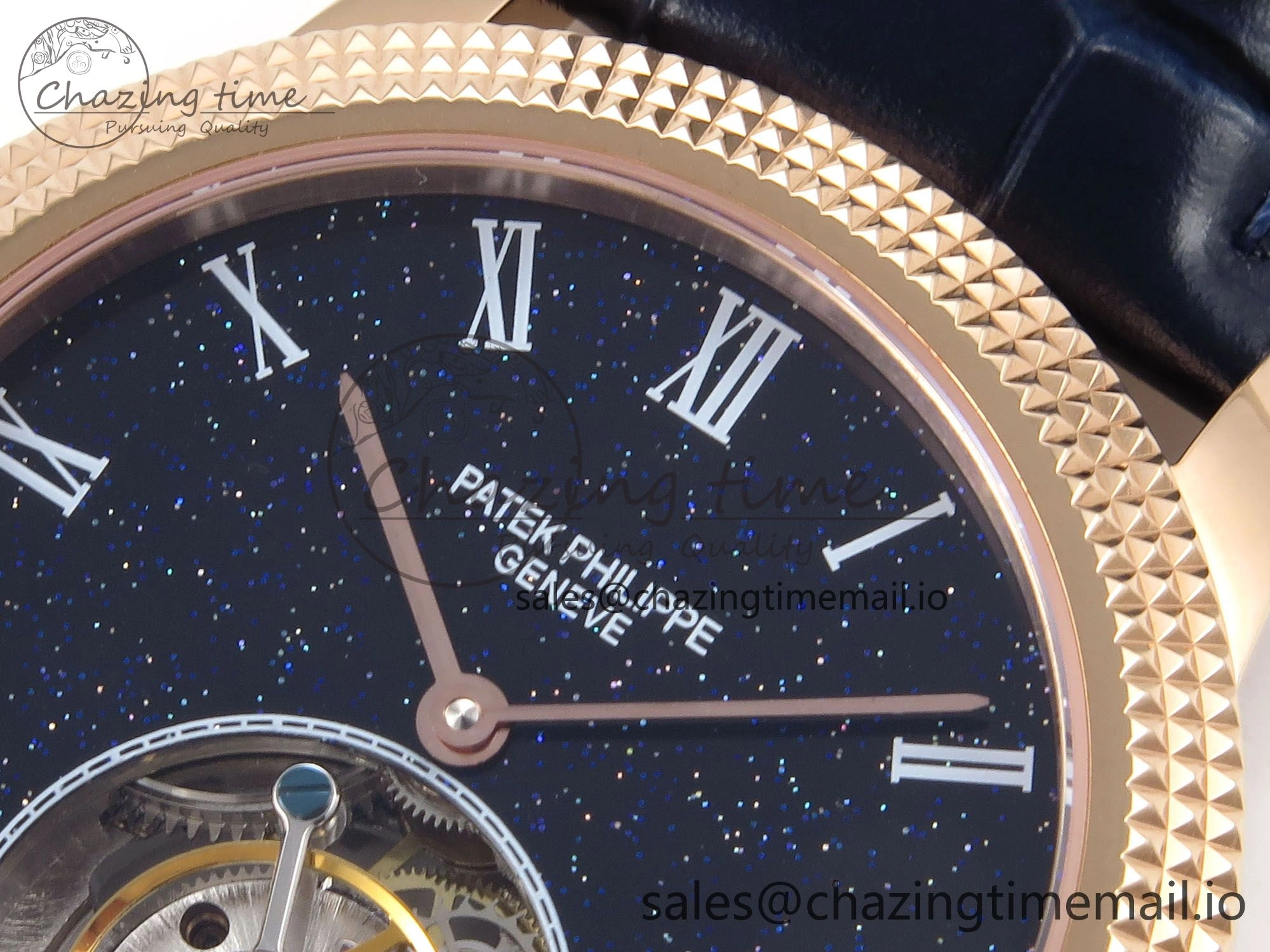 PP Tourbillon RG Texuted Bezel RMSF Edition Black Starry Dial on Blue Leather Strap MultiPurpose 8689