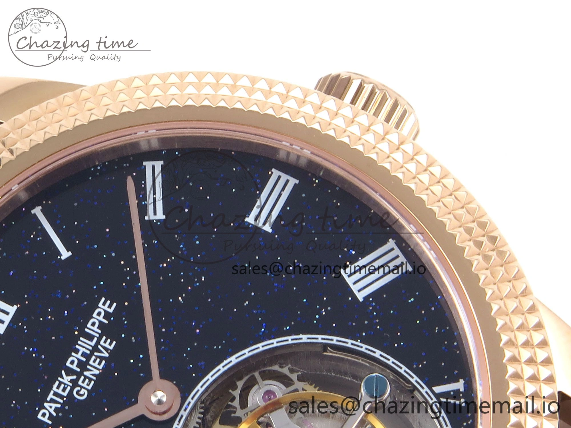 PP Tourbillon RG Texuted Bezel RMSF Edition Black Starry Dial on Blue Leather Strap MultiPurpose 8689