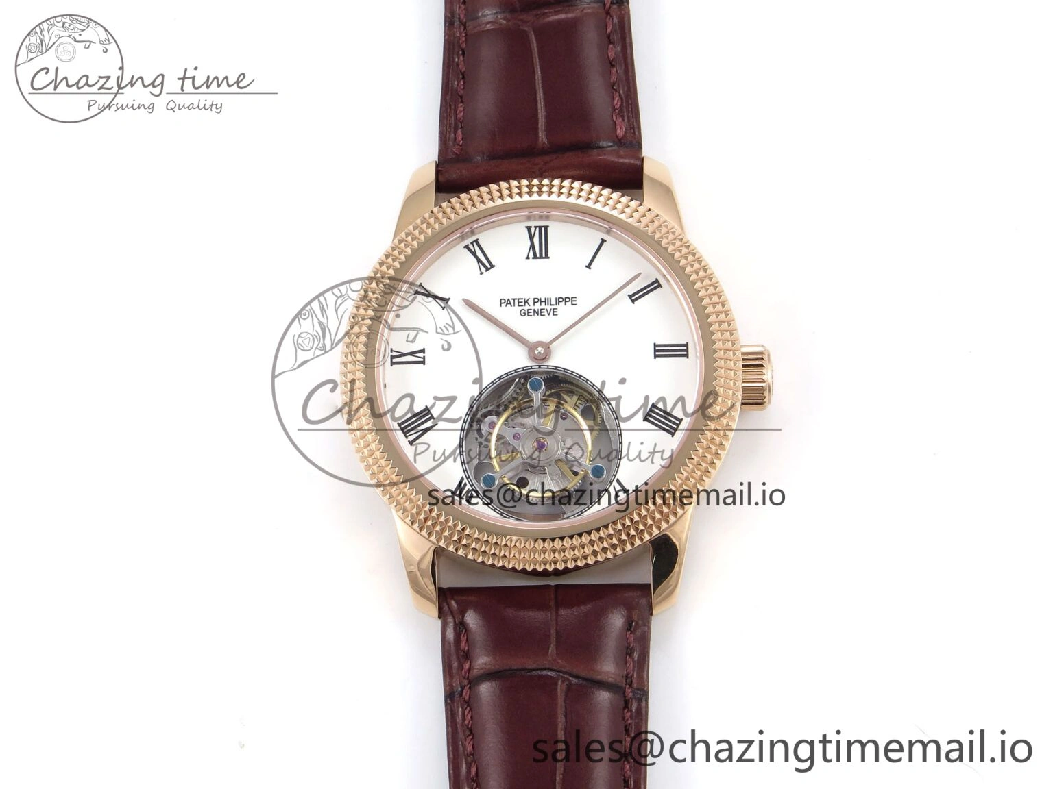 TravelReady PP Tourbillon RG Texuted Bezel RMSF Edition White Dial on Brown Leather Strap 8690