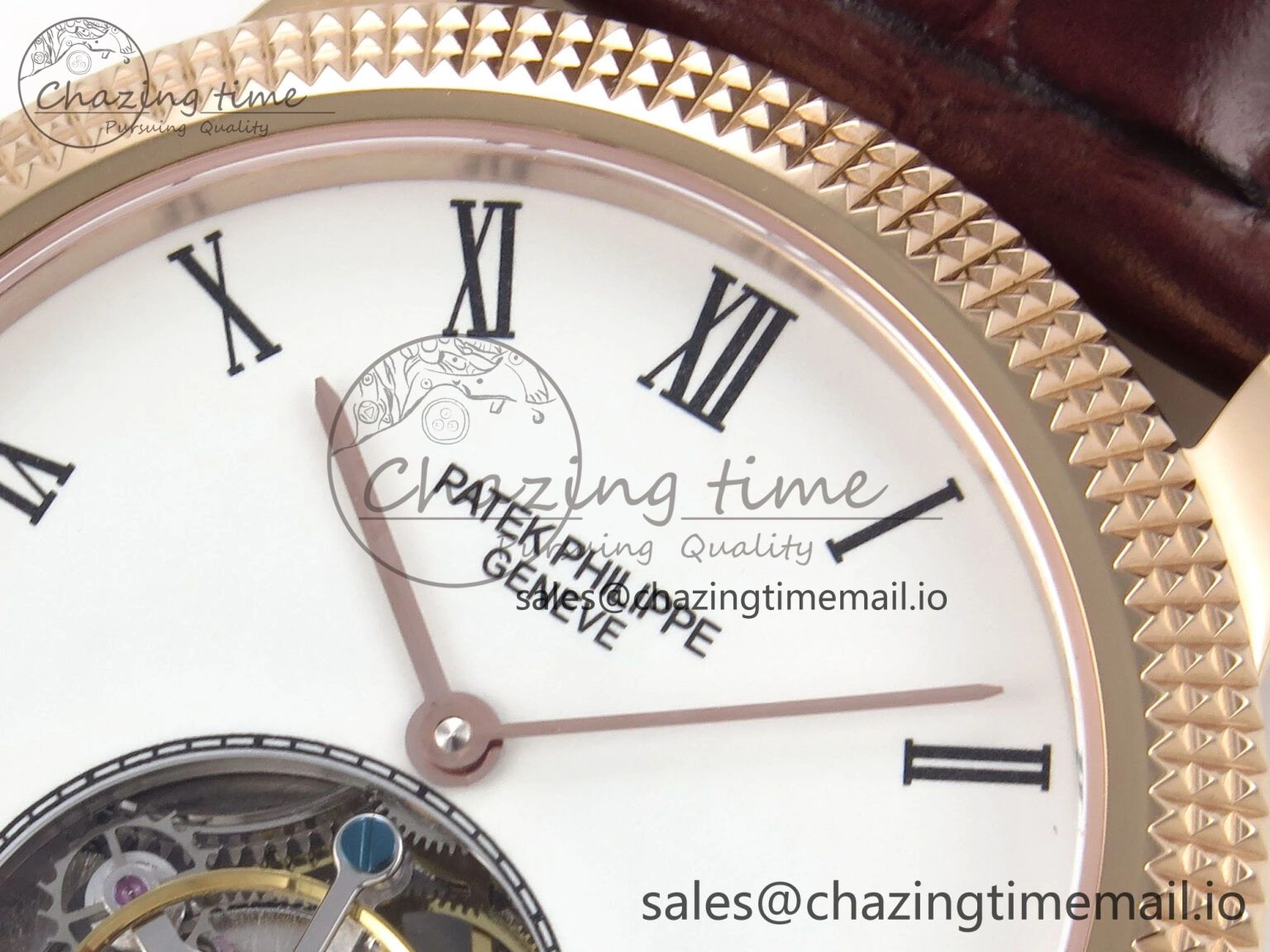 TravelReady PP Tourbillon RG Texuted Bezel RMSF Edition White Dial on Brown Leather Strap 8690