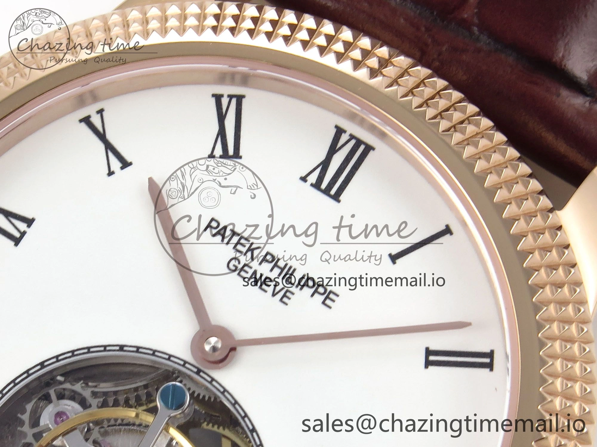 TravelReady PP Tourbillon RG Texuted Bezel RMSF Edition White Dial on Brown Leather Strap 8690