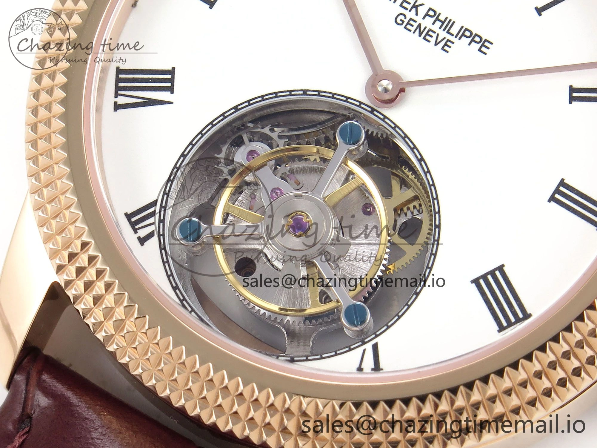 TravelReady PP Tourbillon RG Texuted Bezel RMSF Edition White Dial on Brown Leather Strap 8690