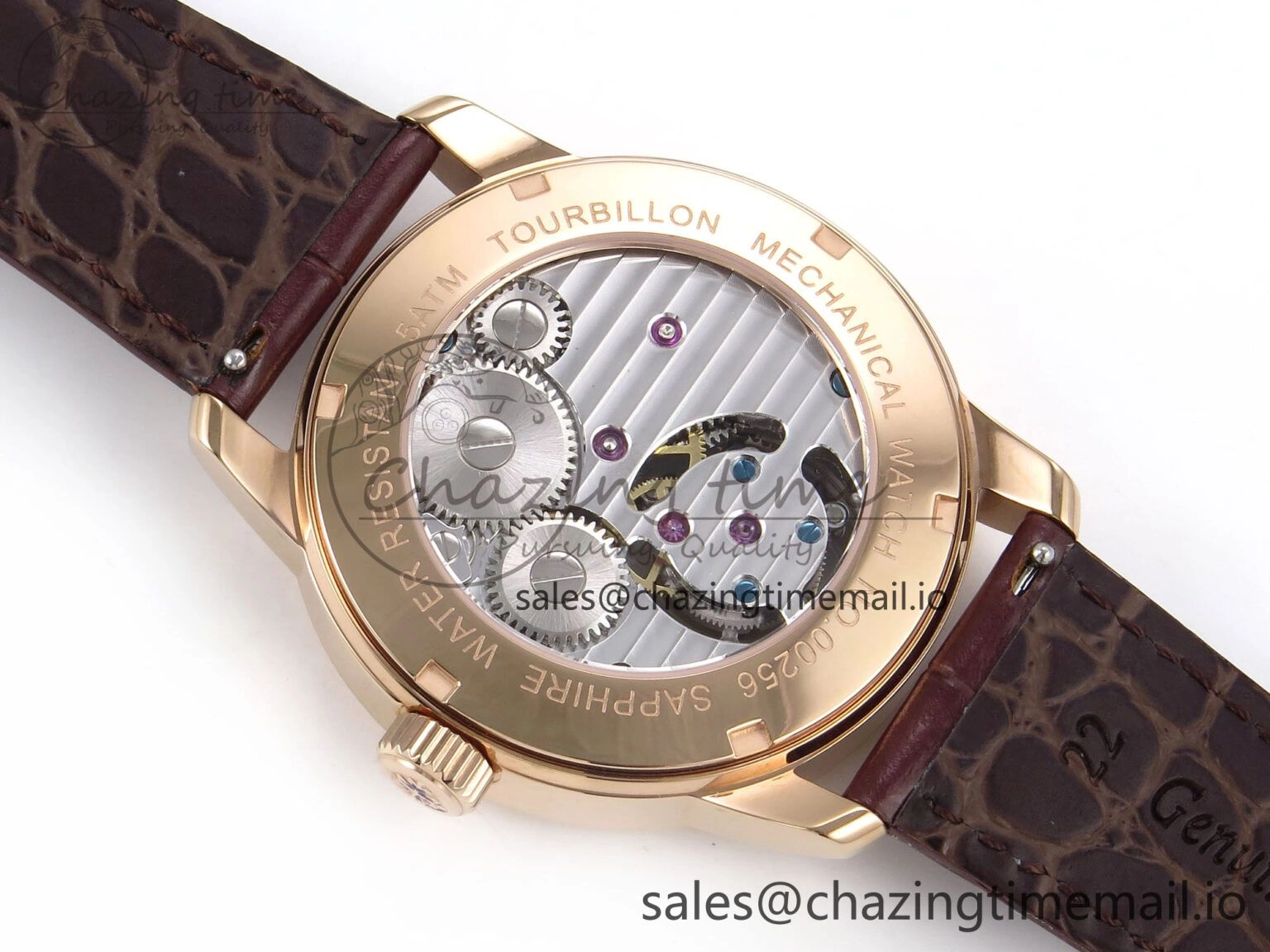 TravelReady PP Tourbillon RG Texuted Bezel RMSF Edition White Dial on Brown Leather Strap 8690