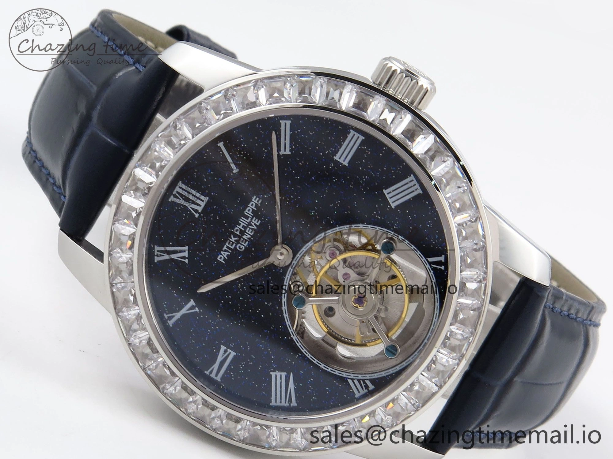 PP Tourbillon SS Diamonds Bezel RMSF Edition Black Starry Dial on Blue Leather Strap Thermal 8683