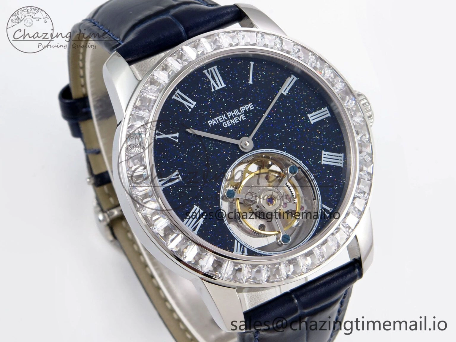 PP Tourbillon SS Diamonds Bezel RMSF Edition Black Starry Dial on Blue Leather Strap Thermal 8683
