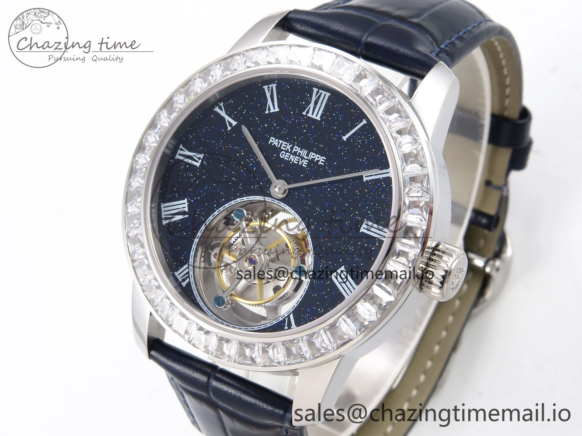 PP Tourbillon SS Diamonds Bezel RMSF Edition Black Starry Dial on Blue Leather Strap Thermal 8683