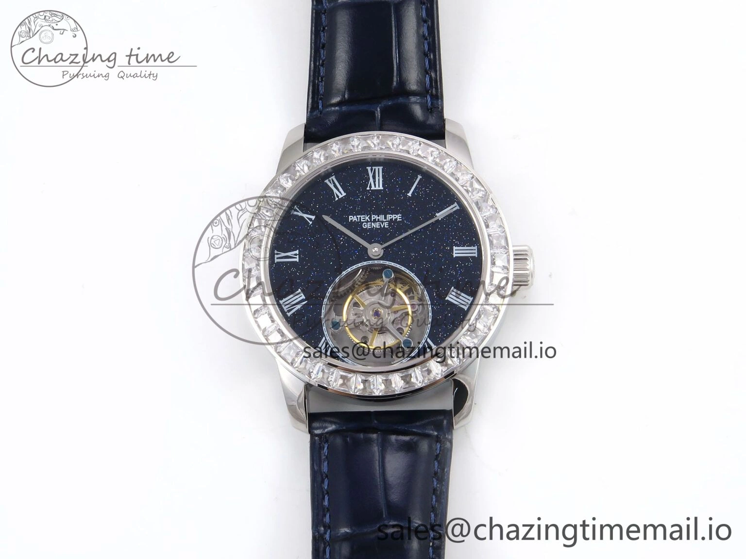 PP Tourbillon SS Diamonds Bezel RMSF Edition Black Starry Dial on Blue Leather Strap Thermal 8683