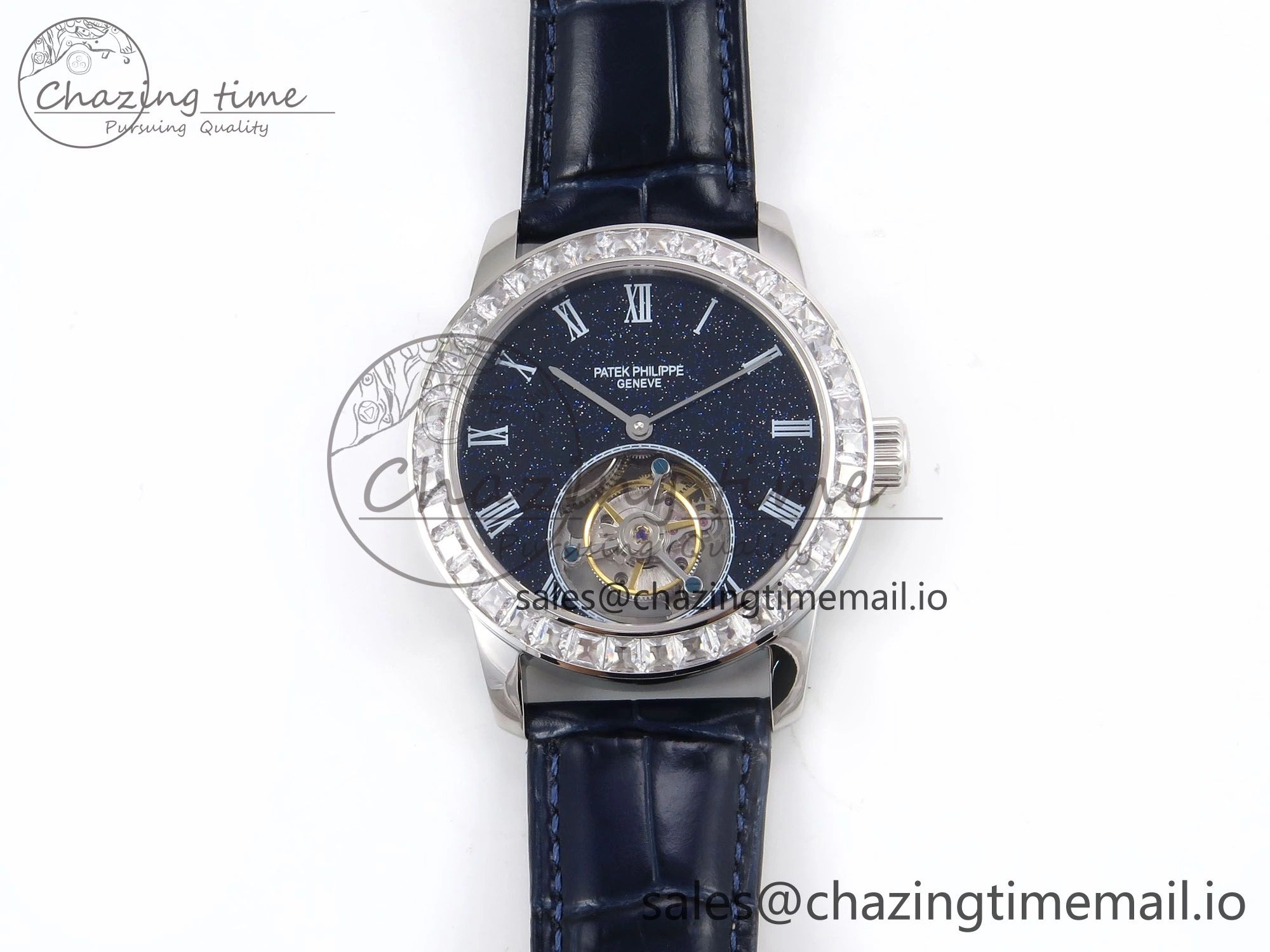 PP Tourbillon SS Diamonds Bezel RMSF Edition Black Starry Dial on Blue Leather Strap Thermal 8683