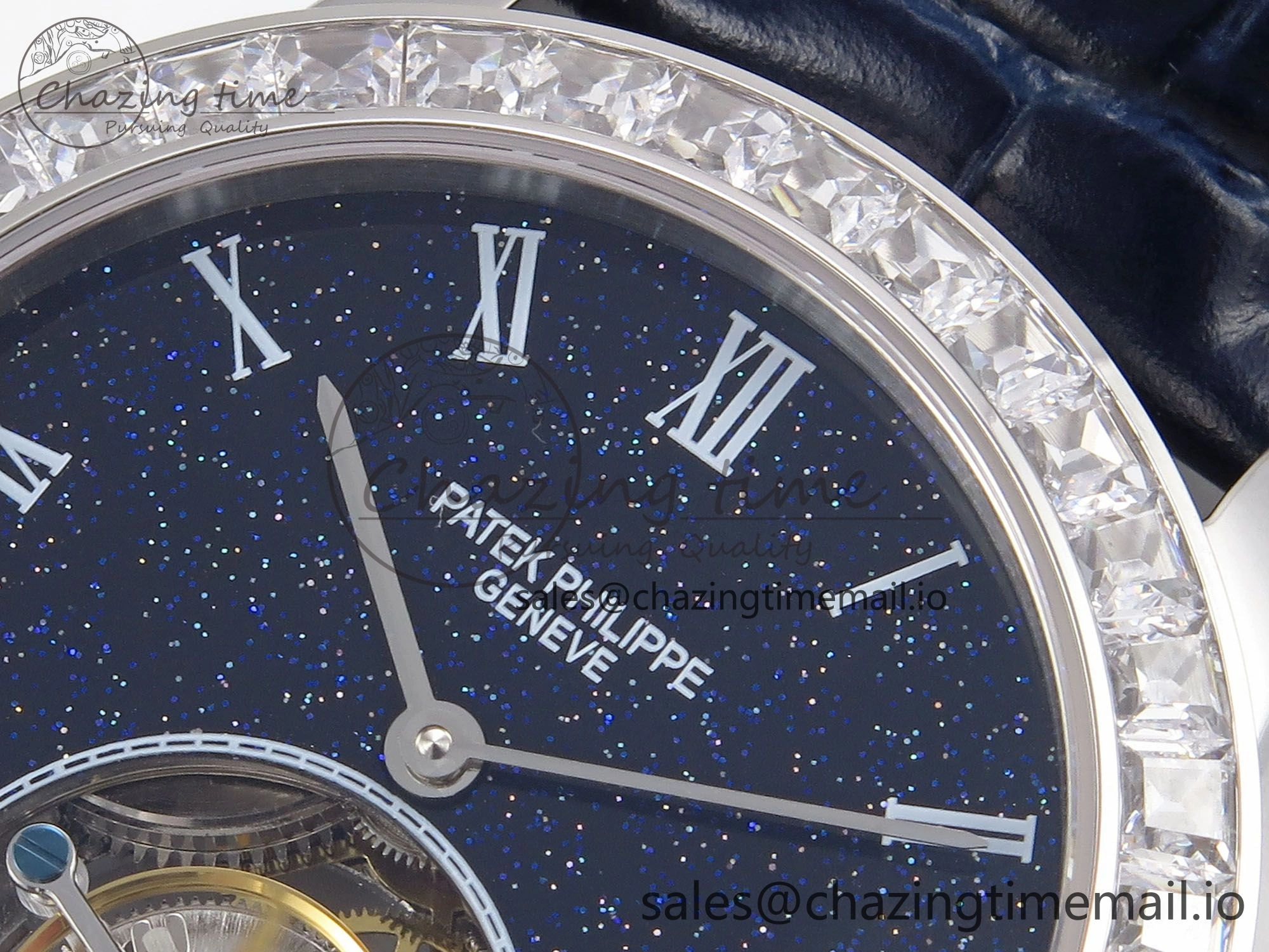 PP Tourbillon SS Diamonds Bezel RMSF Edition Black Starry Dial on Blue Leather Strap Thermal 8683