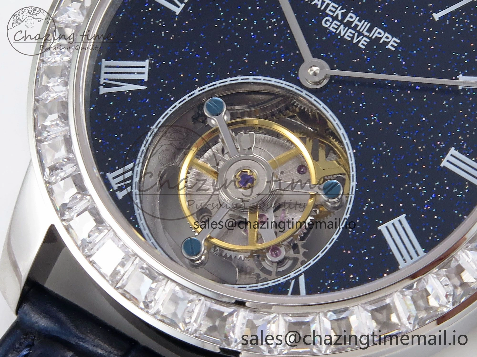 PP Tourbillon SS Diamonds Bezel RMSF Edition Black Starry Dial on Blue Leather Strap Thermal 8683