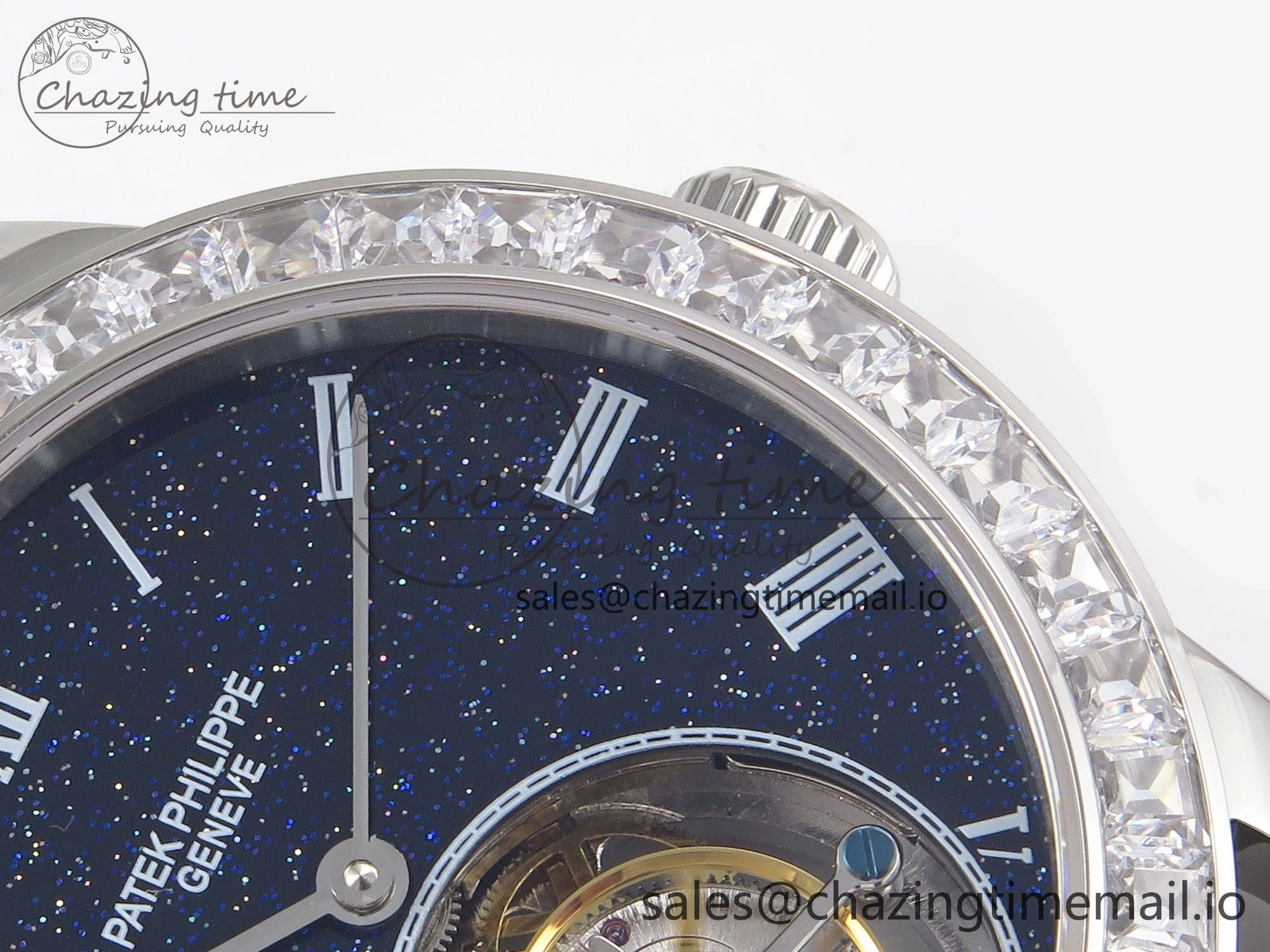 PP Tourbillon SS Diamonds Bezel RMSF Edition Black Starry Dial on Blue Leather Strap Thermal 8683